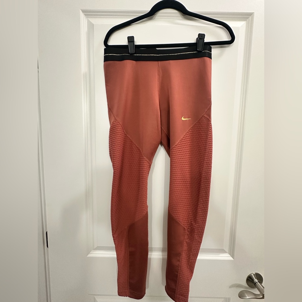 Nike Rust Orange Dri-FIT Leggings with Black Waistband